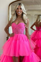 Beautiful Rose Prom Dress with Sleeveless Gown Tulle Train BM bride