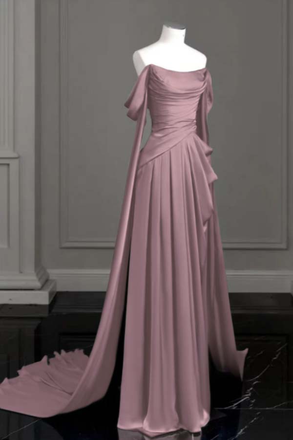 Off the Shoulder Strapless Sleeveless Long Prom Dress With Pleated BMBRIDE