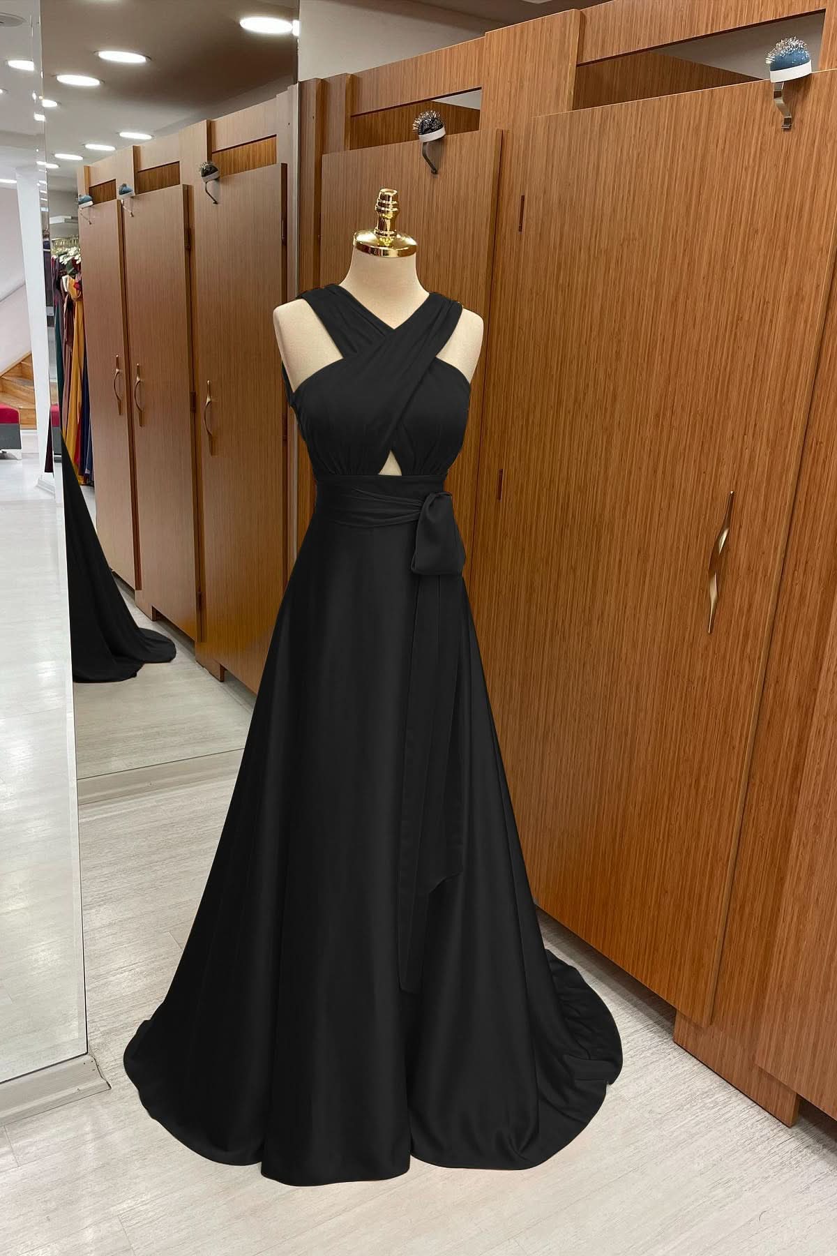 Elegant Strapped A-Line Long Prom Dress with Halter BM bride