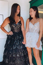 Sparkly Pink Corset Top Spaghetti Straps A-Line Lace Short Homecoming Dress Bmbride