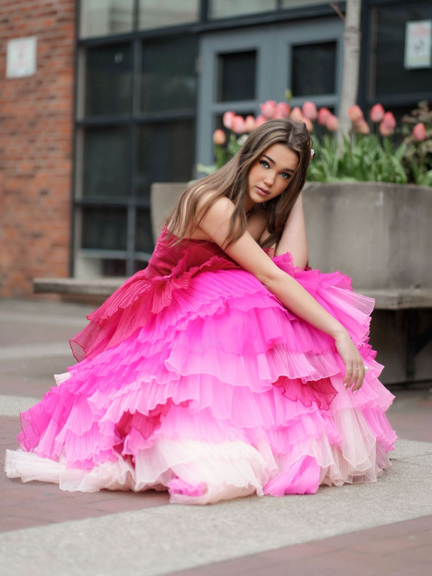 Stylish Sweetheart Pleated Bodice Long Prom Dress with Ruffles BM bride