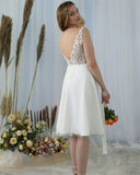 Knee Length A-line V-neck Wedding Dress With Lace BM bride