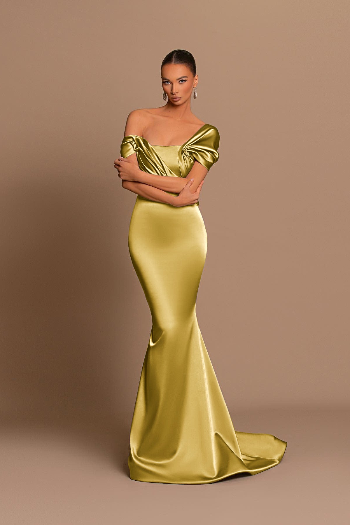 Glamorous Gray Off the Shoulder Mermaid Prom Dress With Pleated BMBRIDE