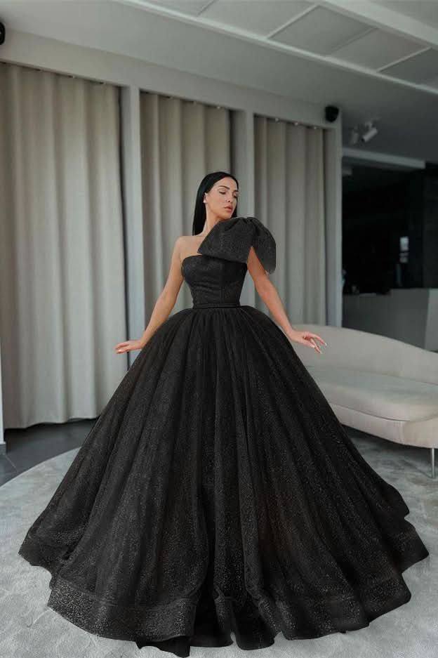 Orange One-Shoulder Ball Gown Evening Dress with Sequins BM bride