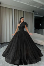 Orange One-Shoulder Ball Gown Evening Dress with Sequins BM bride