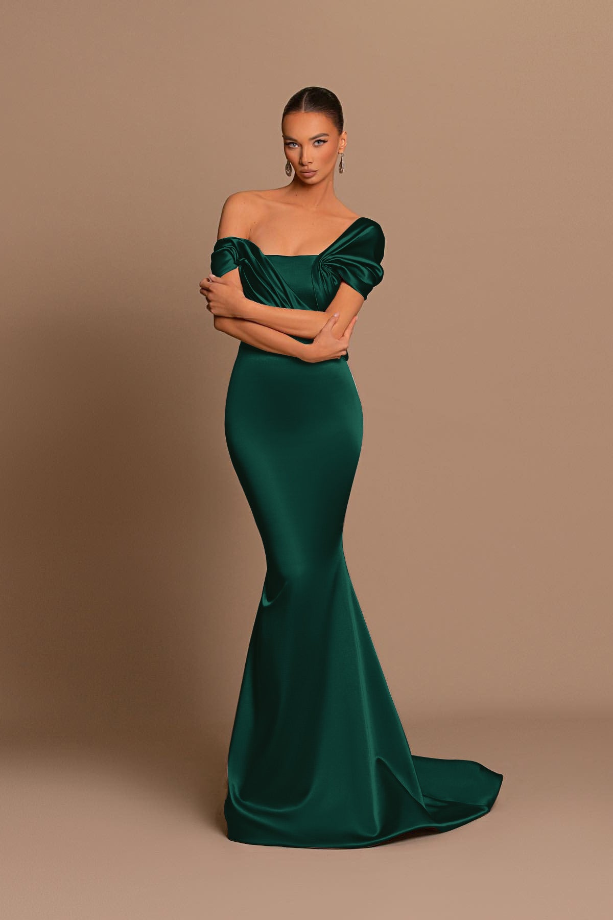 Glamorous Gray Off the Shoulder Mermaid Prom Dress With Pleated BMBRIDE