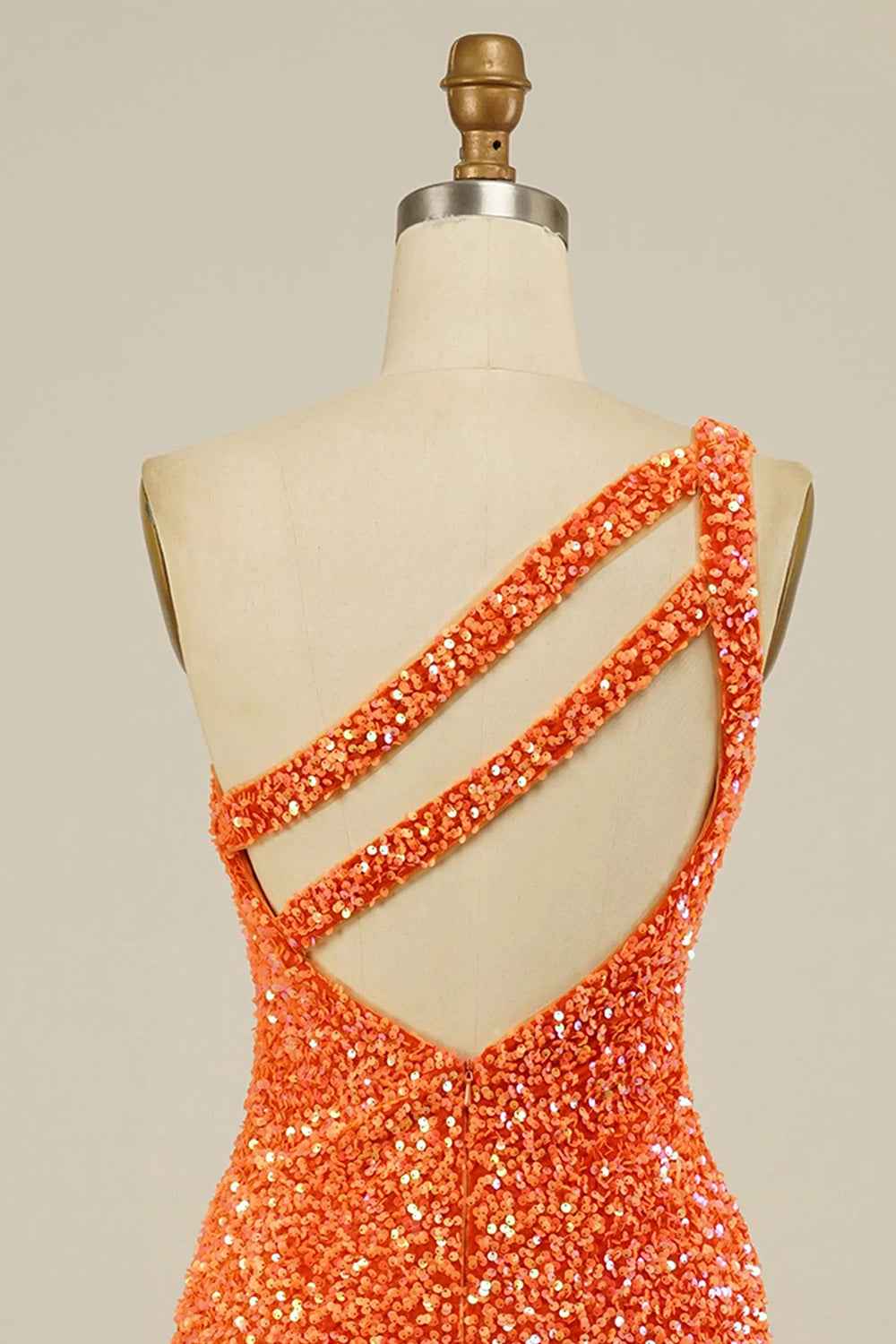 Orange Open Back One Shoulder Sequins Tight Homecoming Dress Bmbride