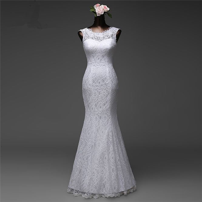 Jewel Neck Floor-Length Mermaid Wedding Dress with Lace BM bride