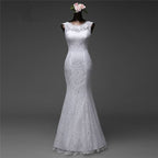 Jewel Neck Floor-Length Mermaid Wedding Dress with Lace BM bride