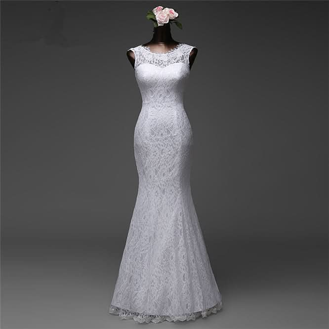 Jewel Neck Floor-Length Mermaid Wedding Dress with Lace BM bride