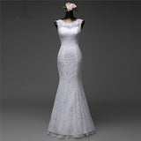 Jewel Neck Floor-Length Mermaid Wedding Dress with Lace BM bride