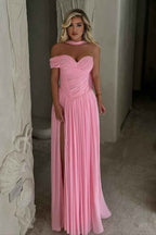 One Shoulder Sleeveless Long Split Prom Dress With Pleated Scarf