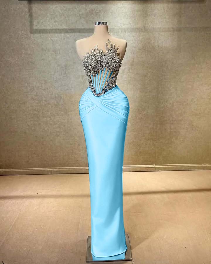 Strapless Sleeveless Long Mermaid Prom Dress With Beading Pleated BMBRIDE