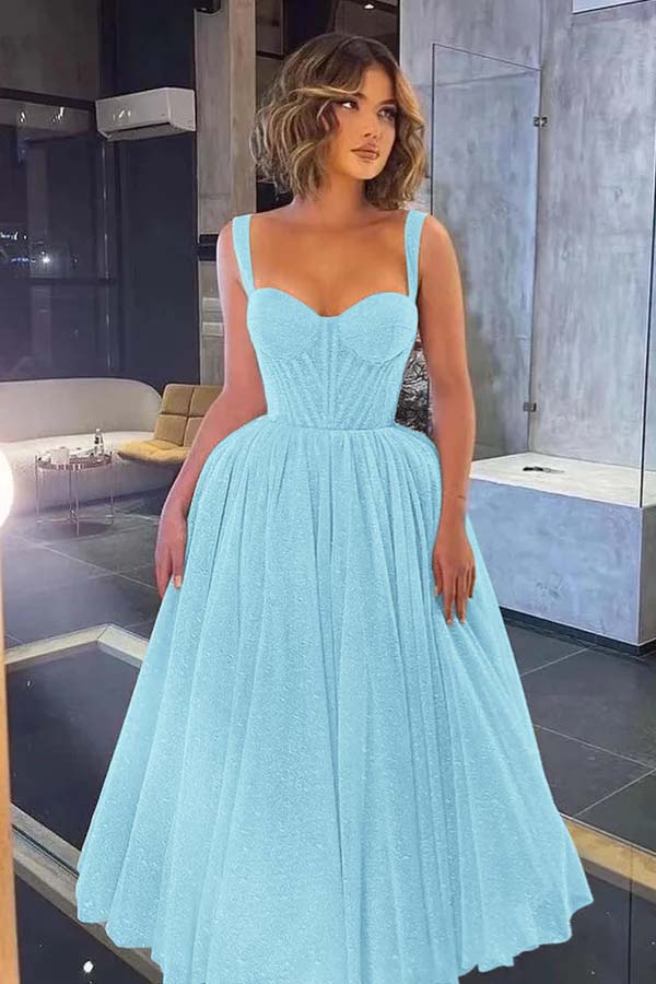 Gorgeous Spaghetti Strap Sweetheart Sequins Prom Dress With Tulle BMBRIDE