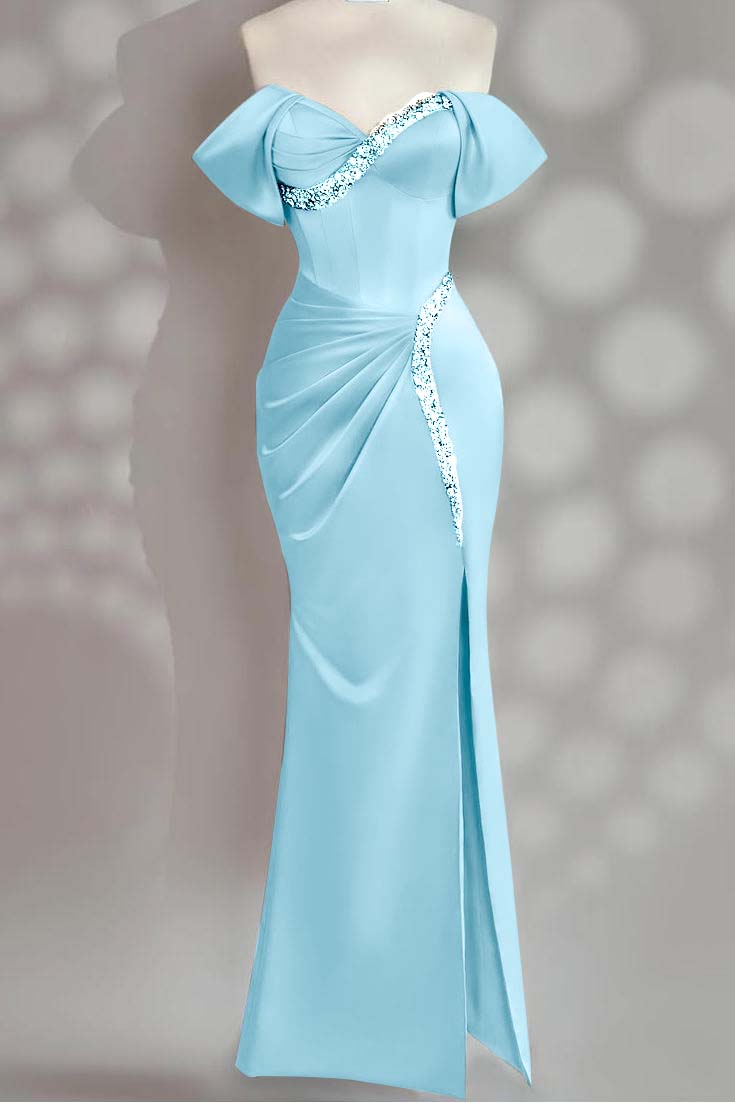 Sleeveless Off the Shoulder Long Mermaid Prom Dress With Beading BMBRIDE