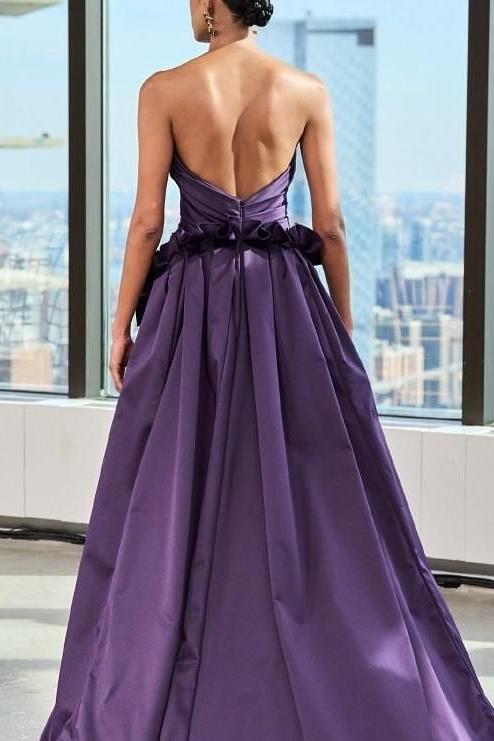Strapless Backless Sleeveless Long A Line Prom Dress With Pleated BMBRIDE