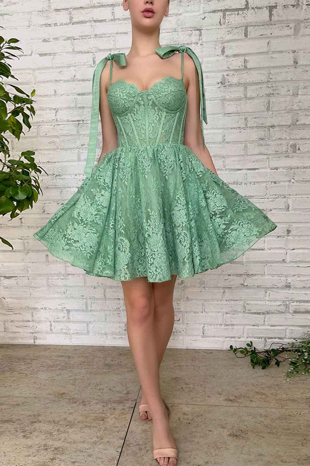 Green Sweetheart Homecoming Dress with Appliques Bmbride
