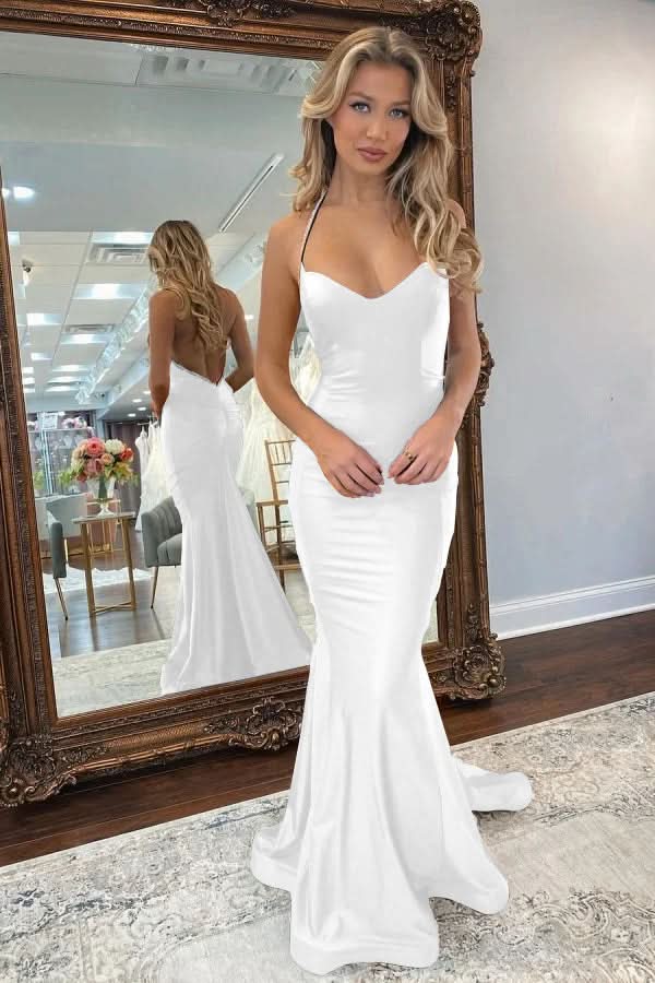 Royal Blue Backless Mermaid Prom Dress with Long V Neck BM bride