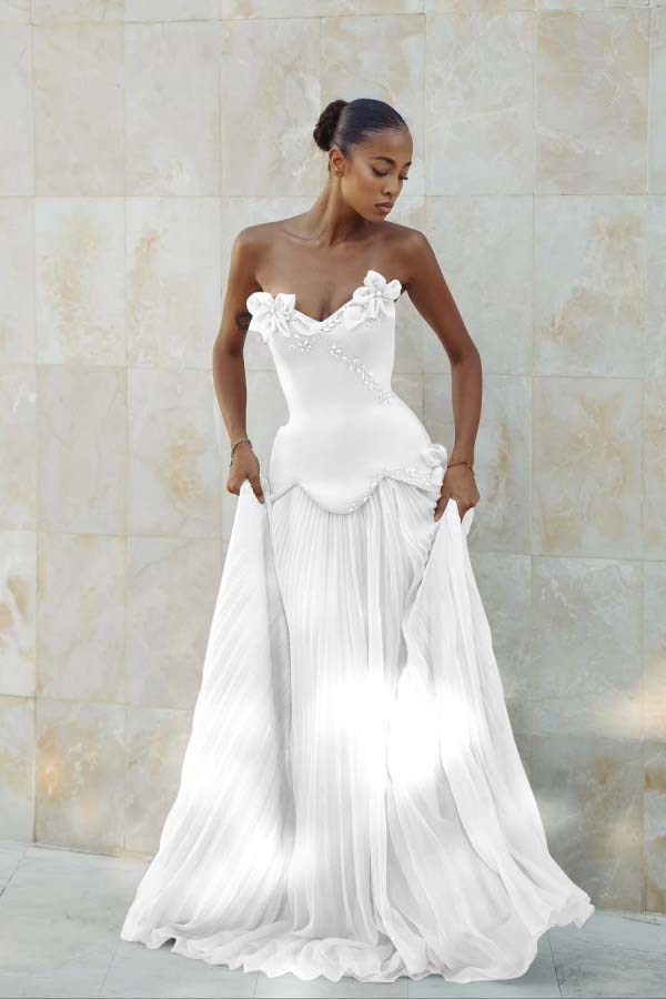 Stunning Strapless Sleeveless Long Prom Dress With Pleated Beading BMBRIDE