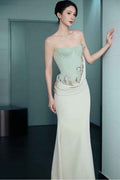 Strapless Sleeveless Long Mermaid Prom Dress With Pleated Appliques