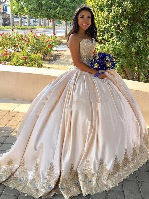 BMbride Ball Gown Beading Sweetheart Satin Sleeveless Prom Dresses BMbride