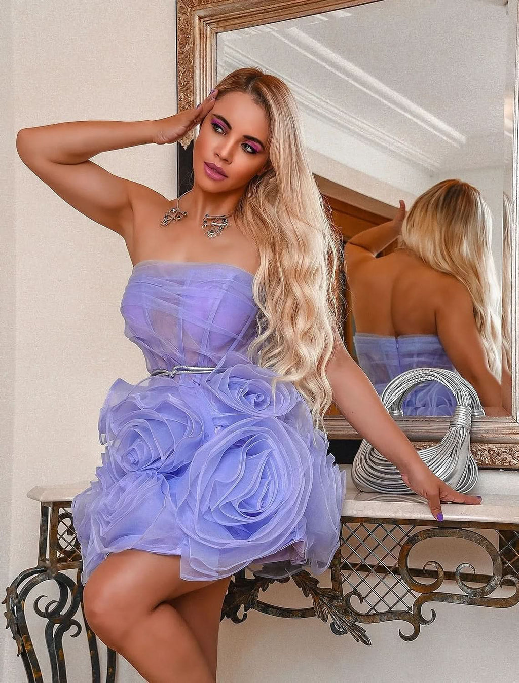 Homecoming Dresses Floral Dress Sleeveless Strapless with Ruffles BM bride