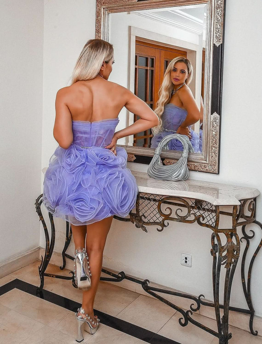 Homecoming Dresses Floral Dress Sleeveless Strapless with Ruffles BM bride