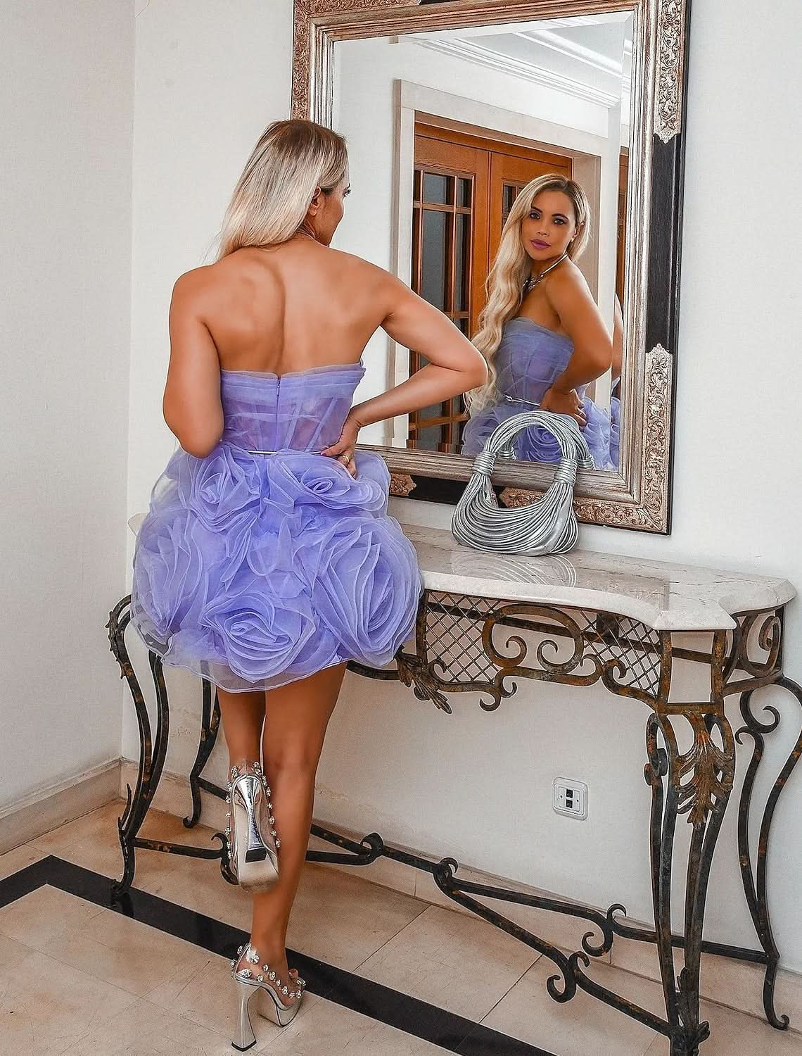 Homecoming Dresses Floral Dress Sleeveless Strapless with Ruffles BM bride