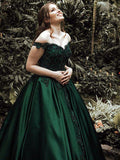 BMbride Ball Gown Off-the-Shoulder Sleeveless Floor-Length Lace Satin Prom Dresses BMbride