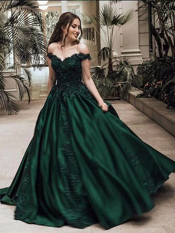 BMbride Ball Gown Off-the-Shoulder Sleeveless Floor-Length Lace Satin Prom Dresses BMbride