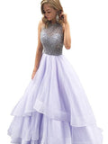 BMbride Ball Gown Scoop Sleeveless Floor-Length Beading Organza Prom Dresses BMbride