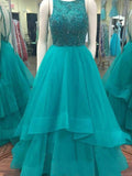 BMbride Ball Gown Scoop Sleeveless Floor-Length Beading Organza Prom Dresses BMbride