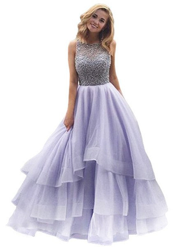 BMbride Ball Gown Scoop Sleeveless Floor-Length Beading Organza Prom Dresses BMbride