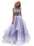 BMbride Ball Gown Scoop Sleeveless Floor-Length Beading Organza Prom Dresses BMbride