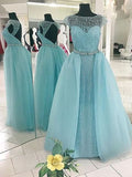 Ball Gown Sleeveless Bateau Beading Floor-Length Tulle Prom Dresses BM bride
