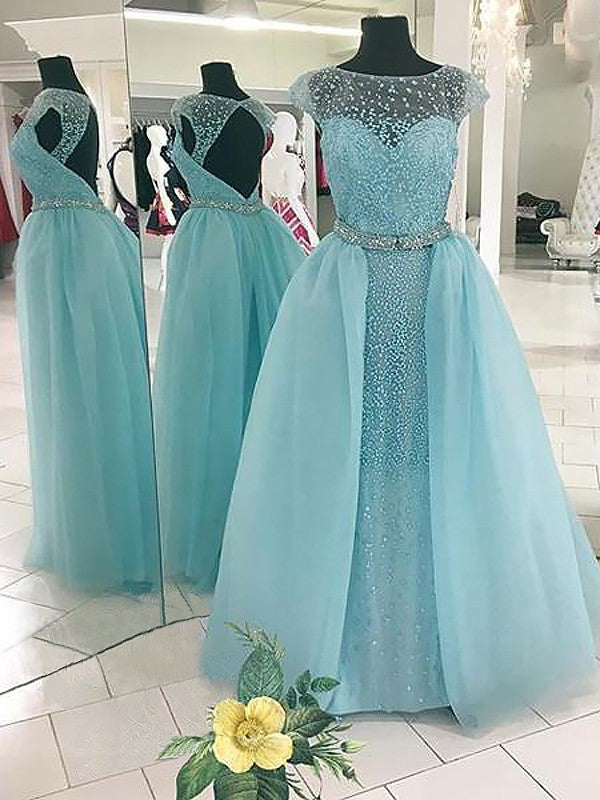 BMbride Ball Gown Sleeveless Bateau Beading Floor-Length Tulle Prom Dresses BMbride
