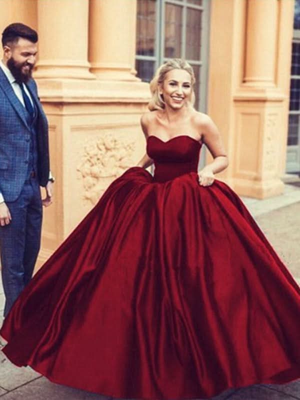 BMbride Ball Gown Sleeveless Sweetheart Ruffles Satin Prom Dresses BMbride