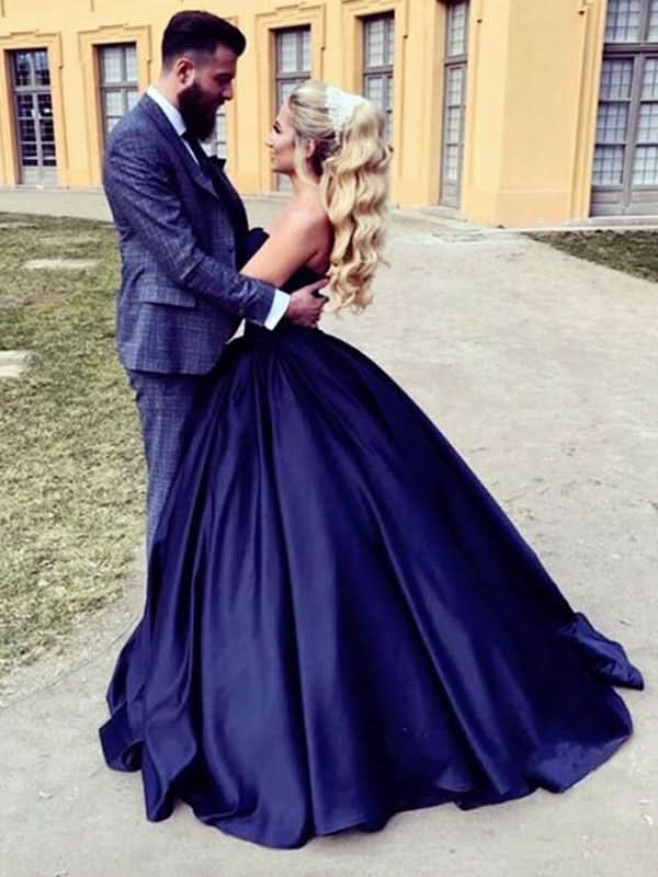 BMbride Ball Gown Sleeveless Sweetheart Ruffles Satin Prom Dresses BMbride