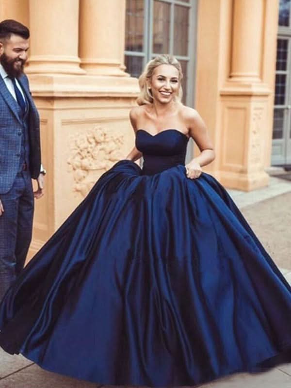BMbride Ball Gown Sleeveless Sweetheart Ruffles Satin Prom Dresses BMbride