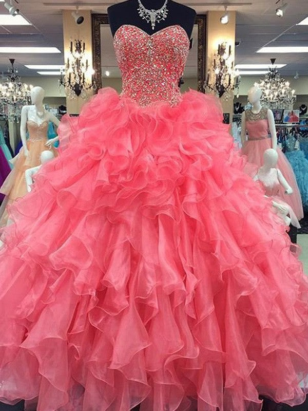 BMbride Ball Gown Sweetheart Sleeveless Floor-Length Beading Organza Prom Dresses BMbride