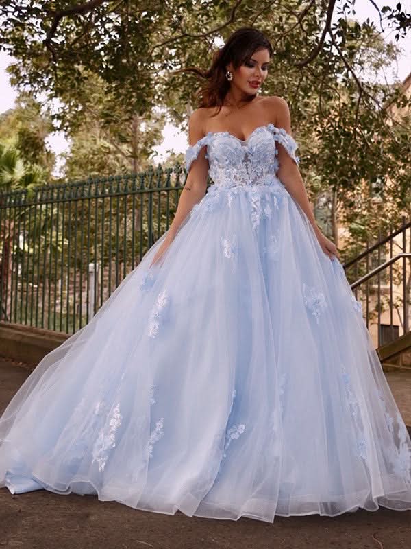 BMbride Ball Gown Tulle Applique Off-the-Shoulder Sleeveless Prom Dresses BMbride