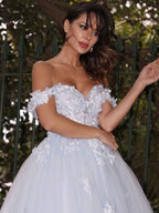 BMbride Ball Gown Tulle Applique Off-the-Shoulder Sleeveless Prom Dresses BMbride