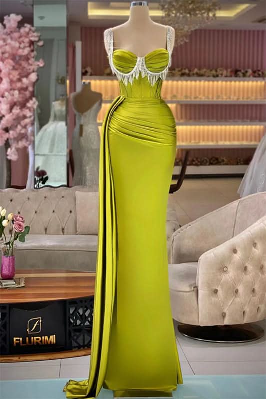 Gorgeous Sleeveless Mermaid Long Evening Dress with Straps and Tassels BM bride