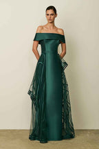 Glamorous Off the Shoulder Sleeveless Long Prom Dress With Tulle