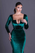 Chic Square Neck Long Sleeves Mermaid Long Prom Dress With Ruffles