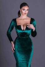 Chic Square Neck Long Sleeves Mermaid Long Prom Dress With Ruffles