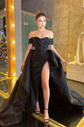 Black Off-the-Shoulder Prom Dress with Split BM bride