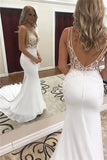 Glamorous Sleeveless V-Neck Mermaid Wedding Dress with Lace Appliques BM bride