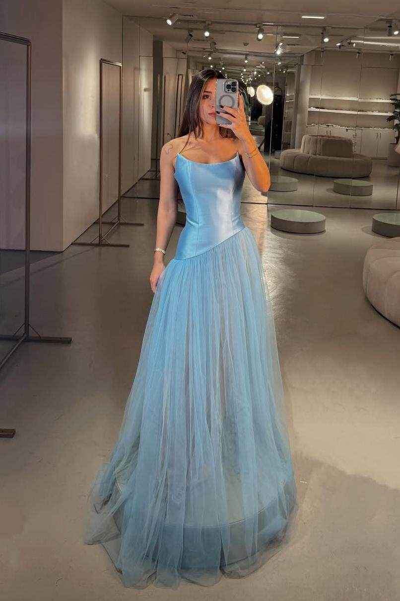 Chic Tulle Strapless Sleeveless Long Prom Dress With Pleated