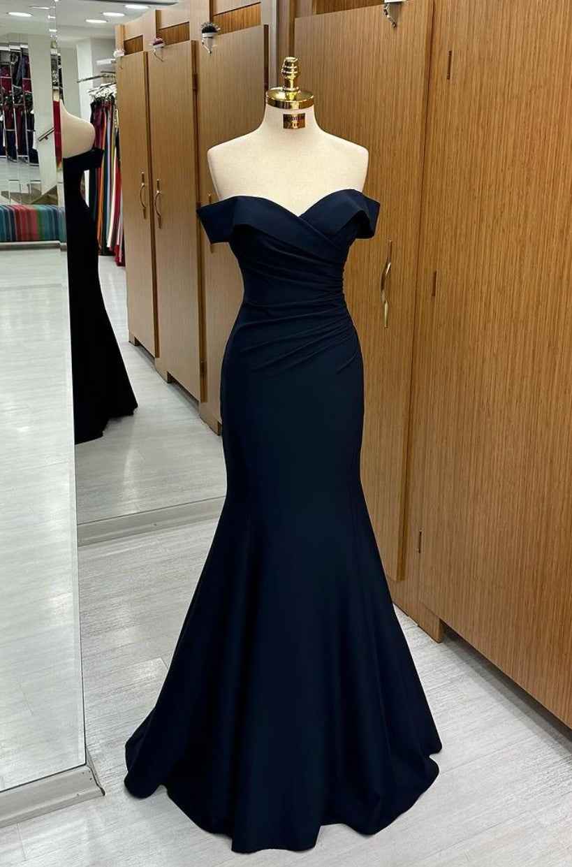 Off the Shoulder Strapless Long Mermaid Prom Dress Black Sleeveless